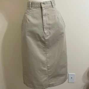 VINTAGE 90s Cotton Khaki Midi Skirt